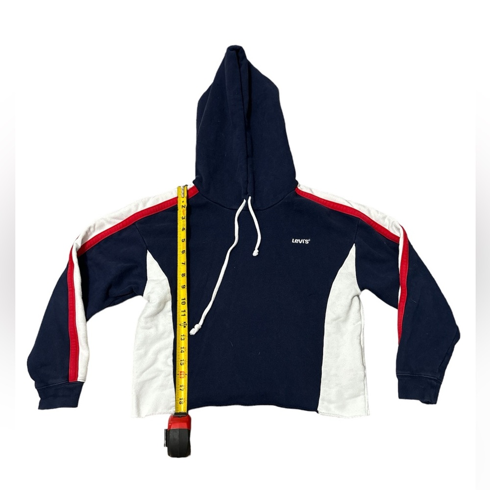 Woman’s Levi's Hoodie Slightly Cropped in Navy, White, and Red - Picture 1 of 5